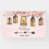 Rustige Lantaarns Roos Gold Wedding Direction Spandoek (Horizontaal)