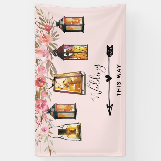 Rustige Lantaarns Roos Gold Wedding Direction Spandoek (Verticaal)