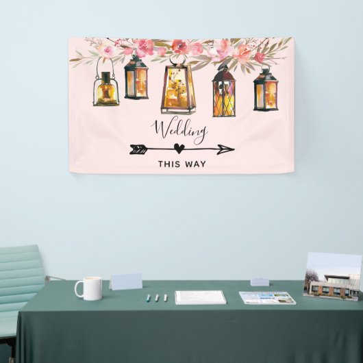 Rustige Lantaarns Roos Gold Wedding Direction Spandoek (Beurs)