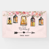 Rustige Lantaarns Roos Gold Wedding Direction Spandoek (Horizontaal)