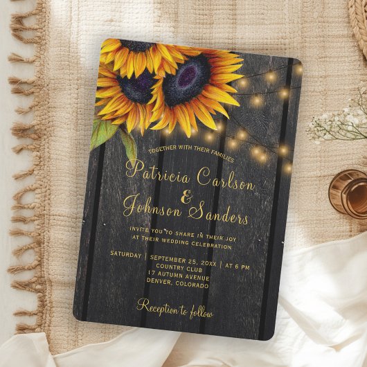 Rustige lantaarns voor de bruiloft van zonnebloeme kaart