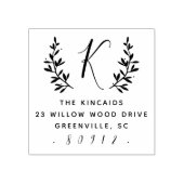 Rustige laurelscript monogram retouradres rubberstempel (Afrduk)