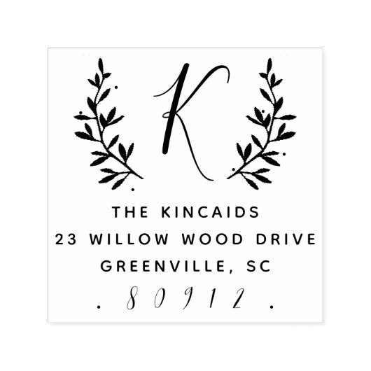 Rustige laurelscript monogram retouradres  zelfinktende stempel (Design)