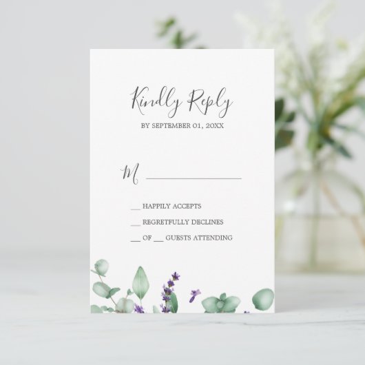 Rustige lavendel & Eucalyptus Simple RSVP-kaart RSVP Kaartje (Staand voorkant)