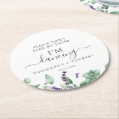 Rustige lavendel Neem mijn drankje niet, ik ben aa Ronde Kartonnen Onderzetter (Gebogen)