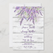 Rustige lavendel op witte houtbruiloft kaart (Voorkant)