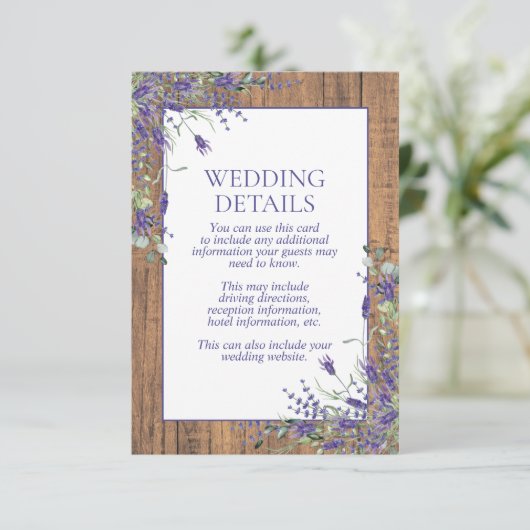 Rustige lavender Eucalyptus Botanische houten Gege Informatiekaartje (Staand voorkant)