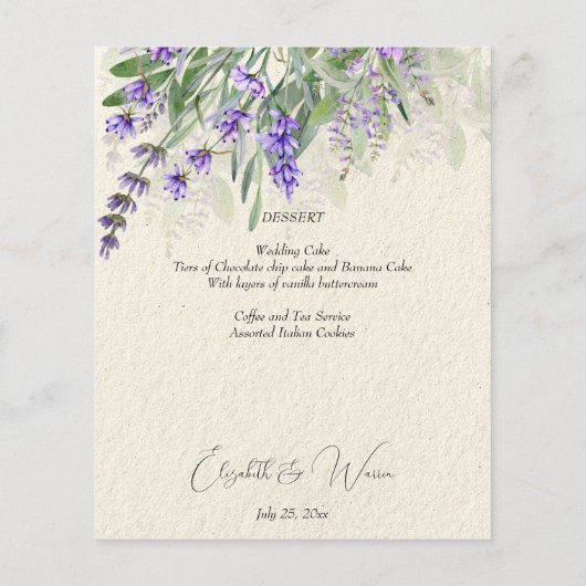 Rustige lavender trouwmenkkaart (Achterkant)