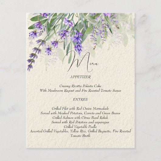 Rustige lavender trouwmenkkaart (Voorkant)