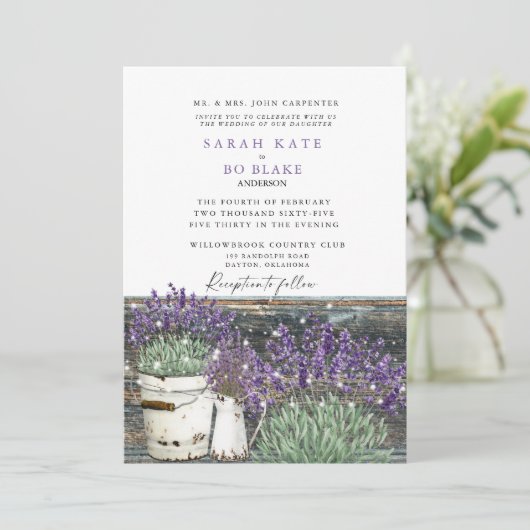 Rustige  lavender Wood & Lichtbruiloft Kaart (Staand voorkant)