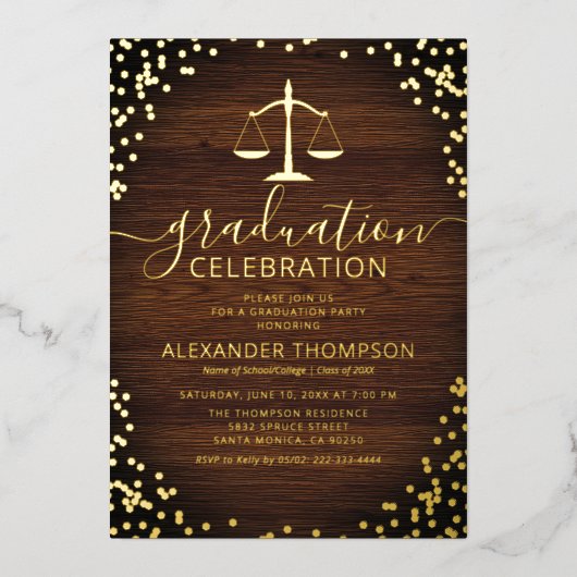 Rustige Law School Afstuderen Real Gold Folie Uitnodiging (Voorkant)