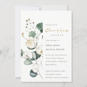 Rustige Leaf Green Eucalyptus Couples Shower Invit Bedankkaart