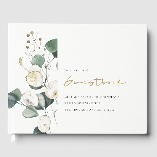 Rustige Leafy Green Eucalyptus Foliage Wedding Gastenboek (Voorkant)