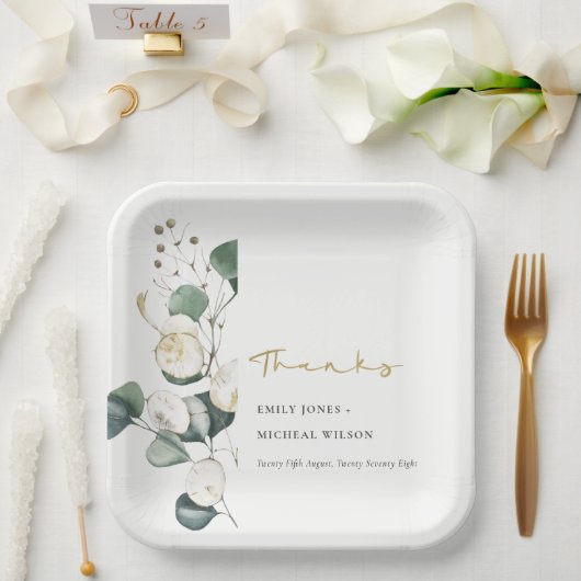 Rustige Leafy Green Eucalyptus Foliage Wedding Papieren Bordje (Huwelijk)