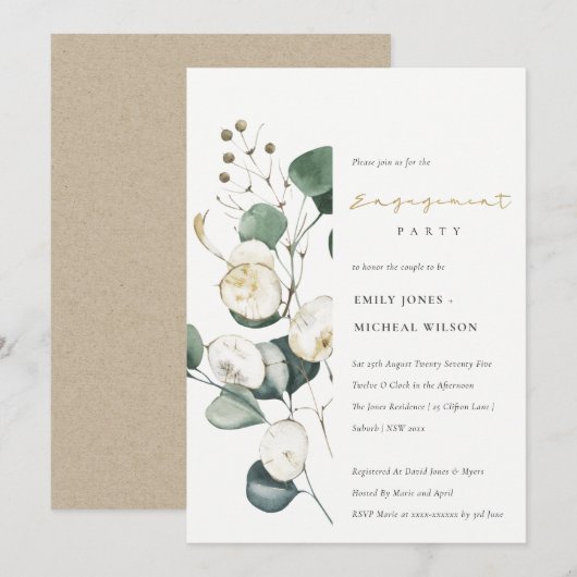 Rustige Leafy Green Eucalyptus Verloving Invite Bedankkaart (Voorkant / Achterkant)