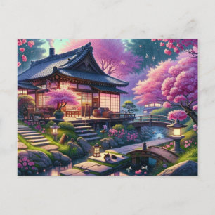 Rustige lenteavond in een Japanse tuin Briefkaart
