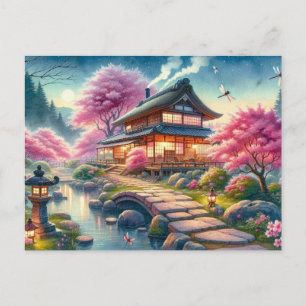 Rustige lenteavond in een Japanse tuin Briefkaart