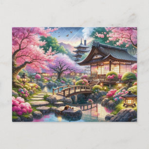 Rustige lenteavond in een Japanse tuin Briefkaart
