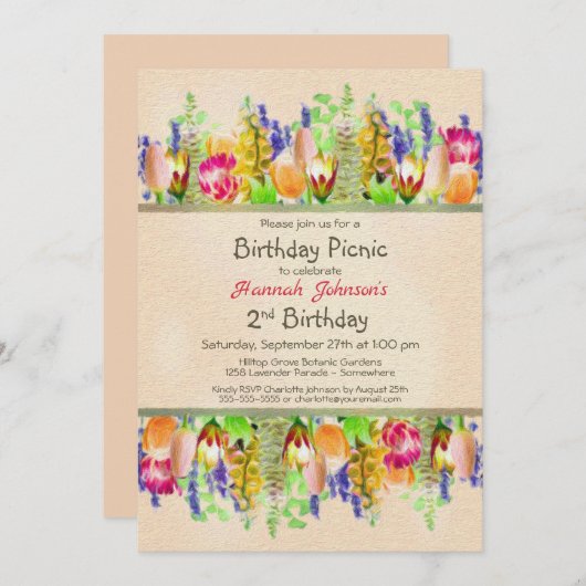 Rustige lentevloeren 2e verjaardag Picnic Party Kaart (Voorkant / Achterkant)