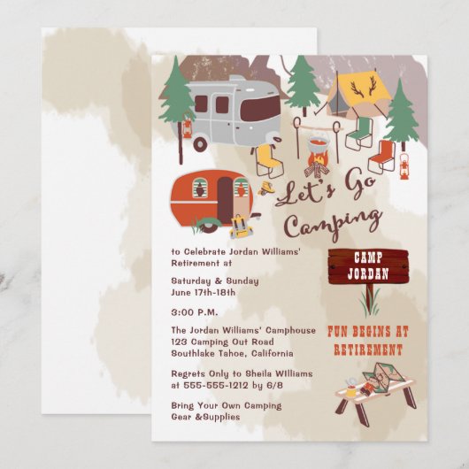 Rustige Lets gaan Camping Retirement Party Kaart (Voorkant / Achterkant)
