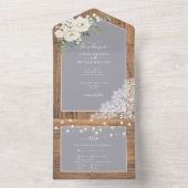 Rustige lichte, grijze, witte, houten bruiloft all in one uitnodiging (Binnen)