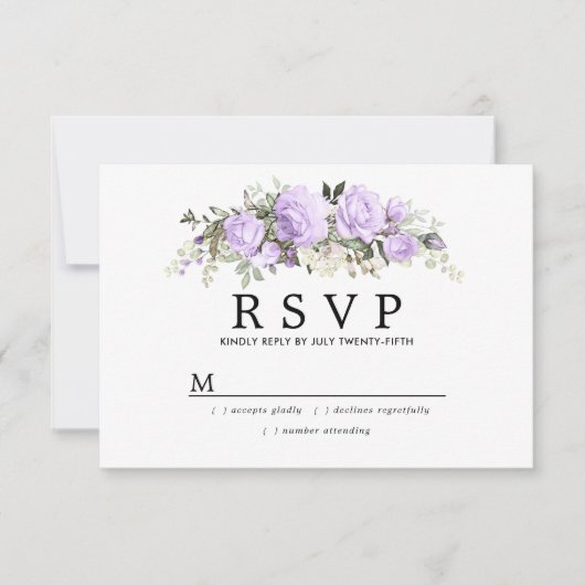 Rustige Lichte Paarse Floral Wedding RSVP (Voorkant)