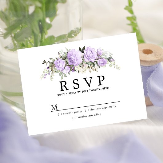 Rustige Lichte Paarse Floral Wedding RSVP
