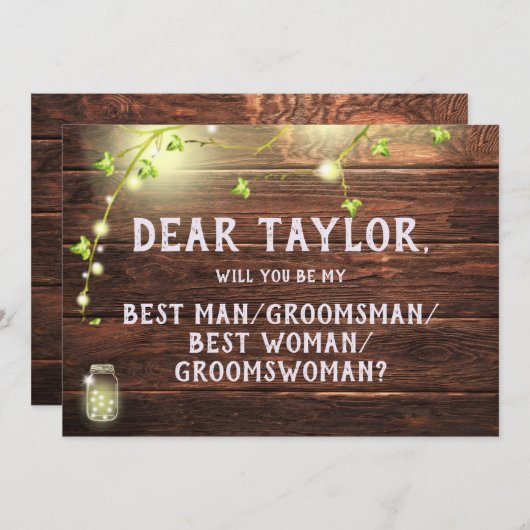 Rustige lichten Beste man vrouw Groomsman Voorstel Kaart (Voorkant / Achterkant)