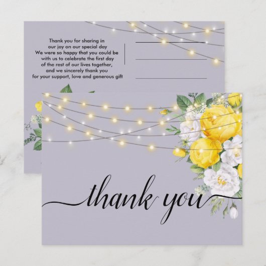 Rustige lichten Geel Floral Dank u Briefkaart (Voorkant / Achterkant)