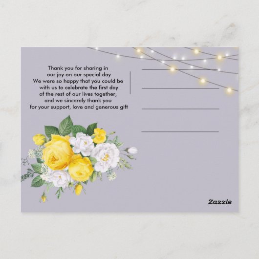 Rustige lichten Geel Floral Dank u Briefkaart (Achterkant)