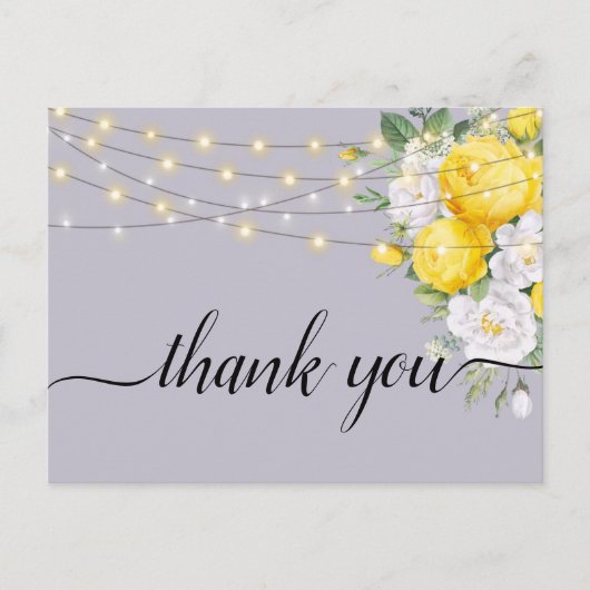 Rustige lichten Geel Floral Dank u Briefkaart (Voorkant)