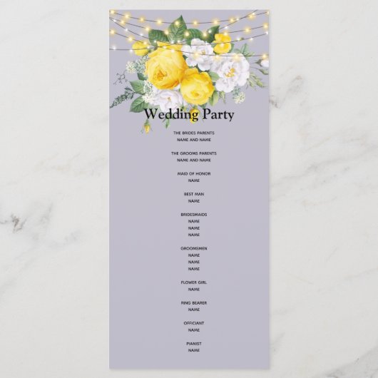 Rustige lichten Geel Floral Menu.Wedding Program Programmakaart (Achterkant)