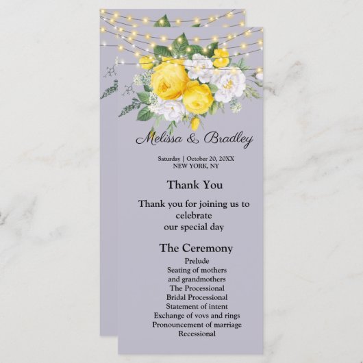 Rustige lichten Geel Floral Menu.Wedding Program Programmakaart (Voorkant / Achterkant)