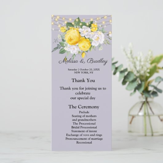 Rustige lichten Geel Floral Menu.Wedding Program Programmakaart (Staand voorkant)