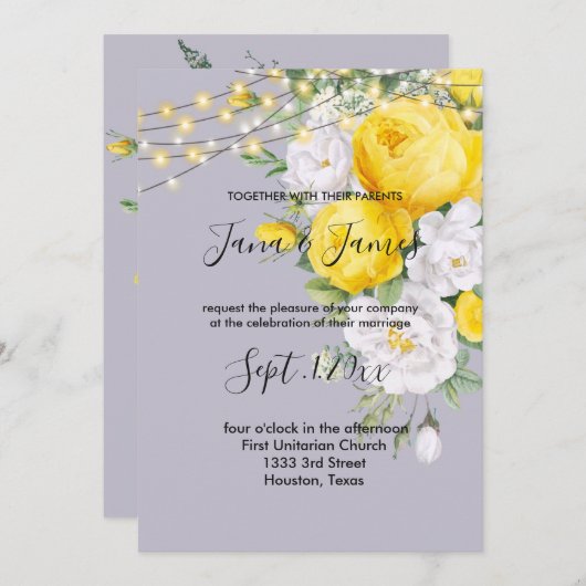 Rustige lichten Gele Floral bruiloft uitnodiging (Voorkant / Achterkant)