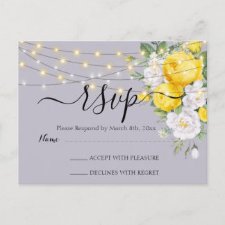 Rustige lichten Gele Floral RSVP Briefkaart