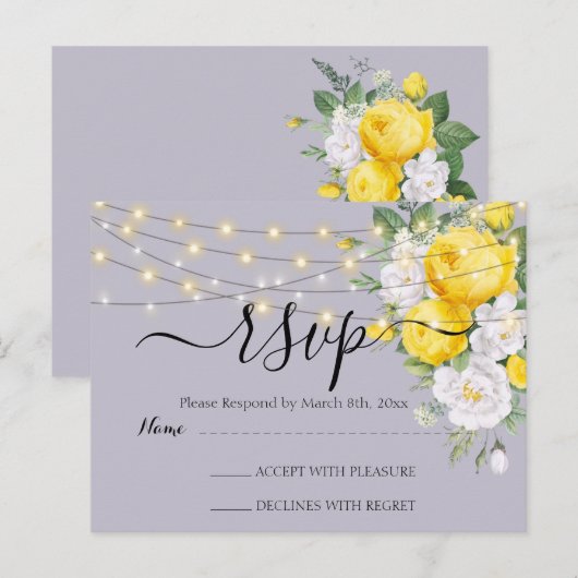 Rustige lichten Gele Floral RSVP Briefkaart (Voorkant / Achterkant)