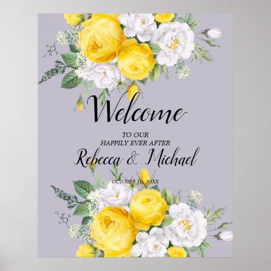 Rustige lichten Gele Floral Weddenschap Welkom Poster (Voorkant)