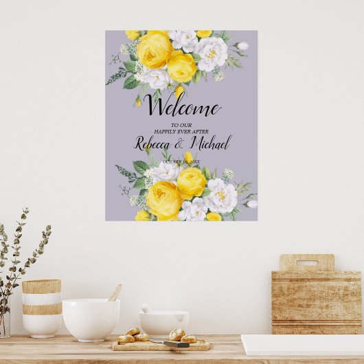 Rustige lichten Gele Floral Weddenschap Welkom Poster (Keuken)
