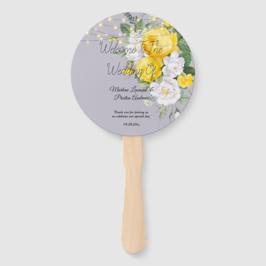 Rustige lichten Gele Floral Wedding Hand Fan Handwaaier (Voorkant)