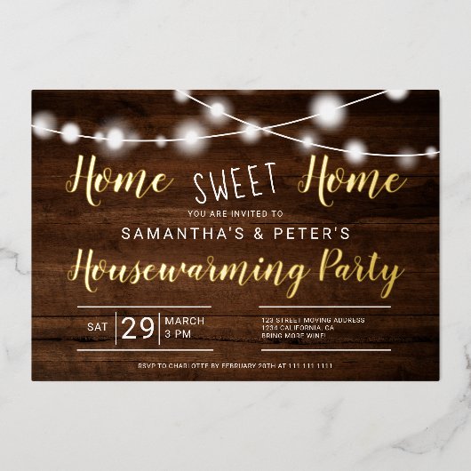 Rustige lichten thuis folie uitnodiging (Voorkant)