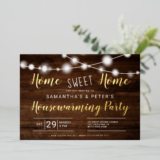 Rustige lichten thuis folie uitnodiging (Staand Voorkant)