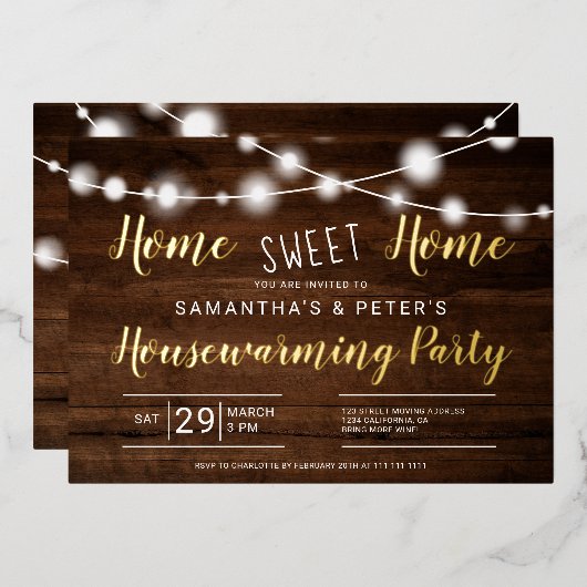 Rustige lichten thuis folie uitnodiging (Voorkant / Achterkant)