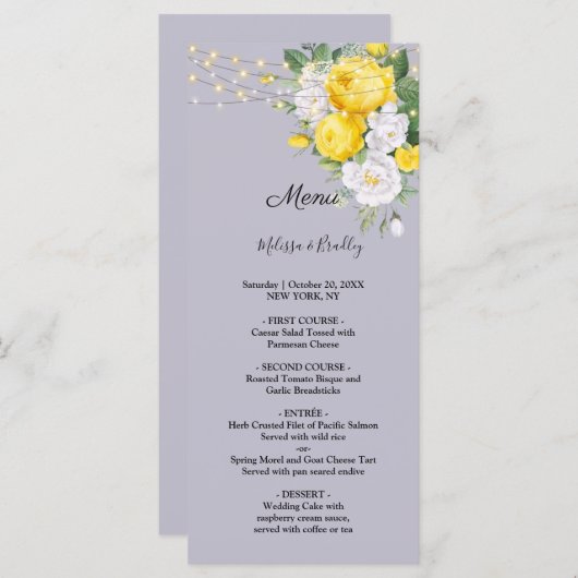 Rustige lichten Yellow Floral Wedding Menu (Voorkant / Achterkant)