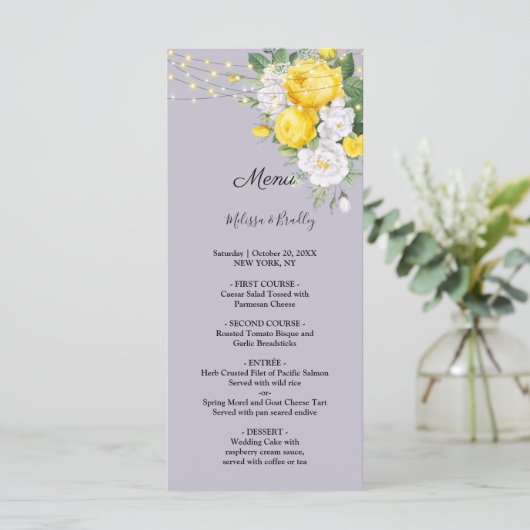 Rustige lichten Yellow Floral Wedding Menu (Staand voorkant)