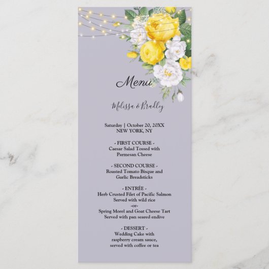 Rustige lichten Yellow Floral Wedding Menu (Voorkant)
