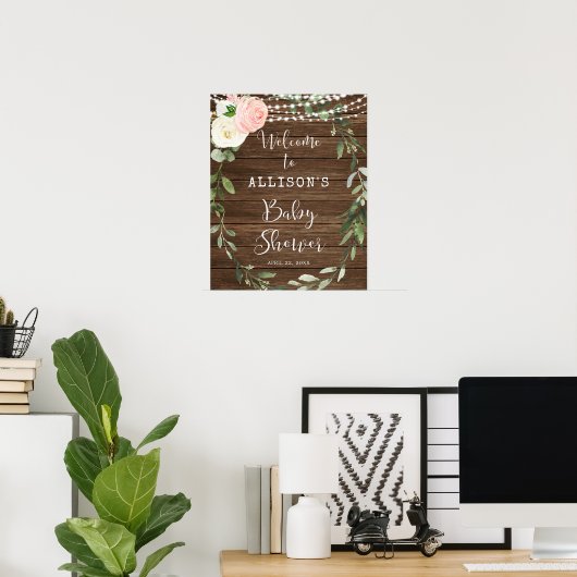 Rustige, lichtroze baby shower welkomstteken poster (Thuiskantoor)