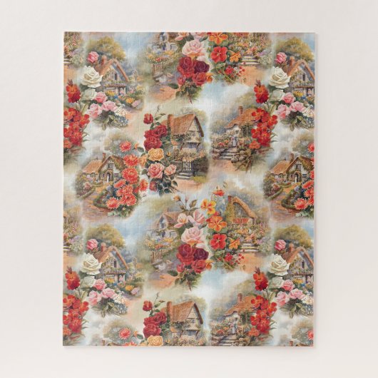 Rustige Lieflijke Vintage Engelse Cottage Collage Legpuzzel (Verticaal)