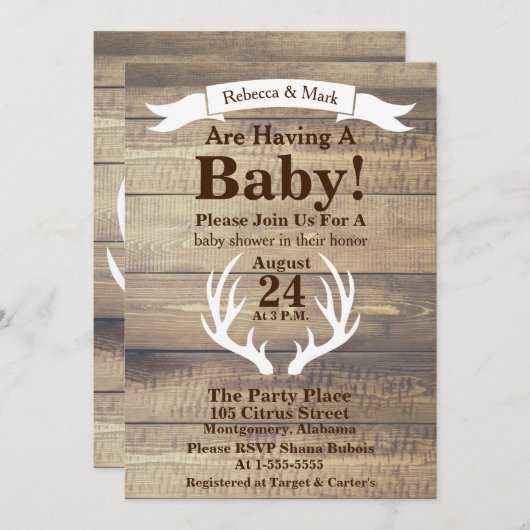 Rustige Light Barn Wood & White Deer Antlers Banne Kaart (Voorkant / Achterkant)