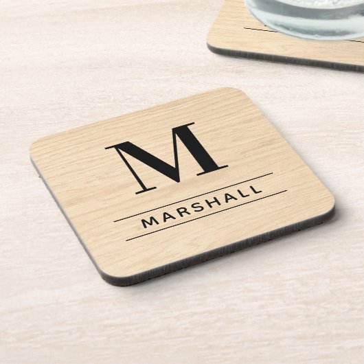 Rustige Light Natural Wood Custom Monogram Initiaa Bier Onderzetter (Linkerzijde)